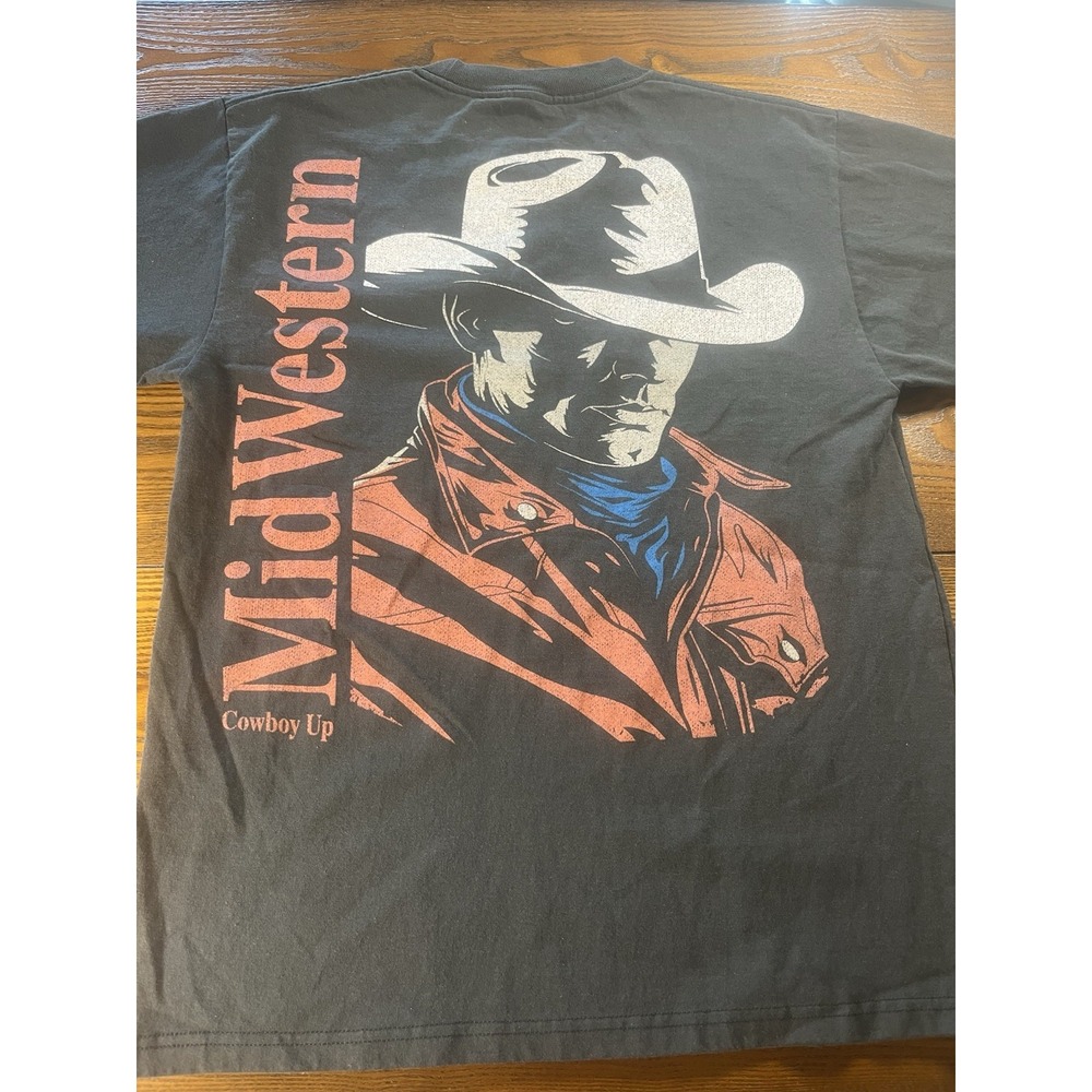 Bellevue Boys Mid Western Cowboy Up Graphic Crew Neck T-Shirt Men's Size S Black